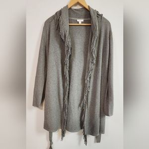 J. Jill Gray Textured Fringe Tassel Sweater Duster Tie Front Sweater